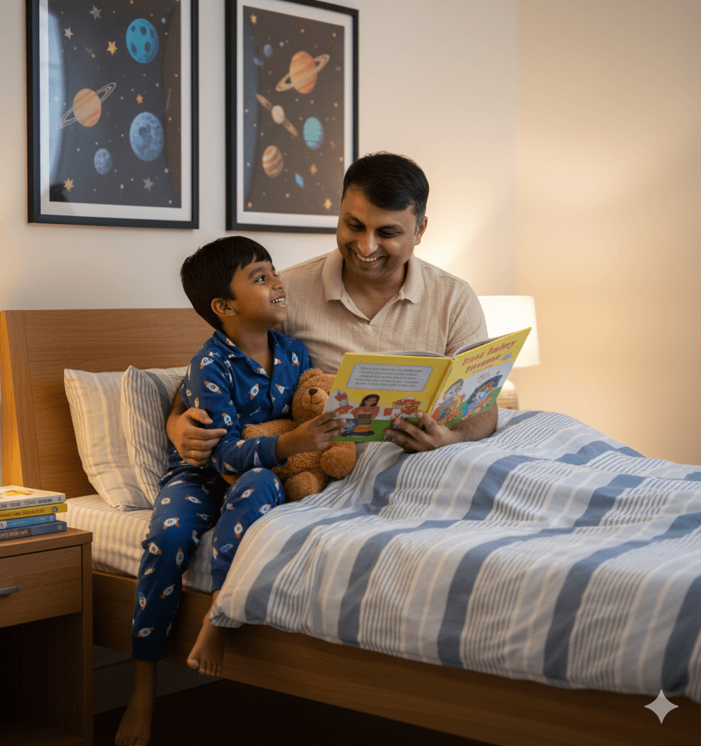 Father and son sharing a bedtime story